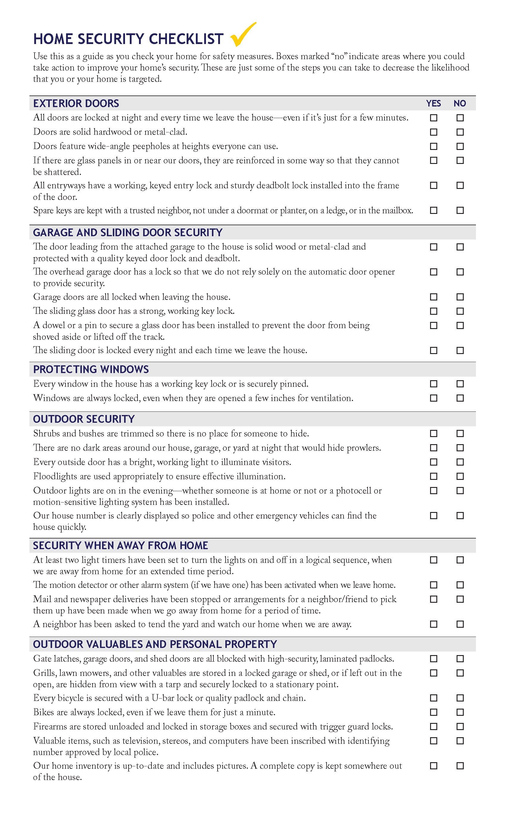 SLCPD Home Security Checklist