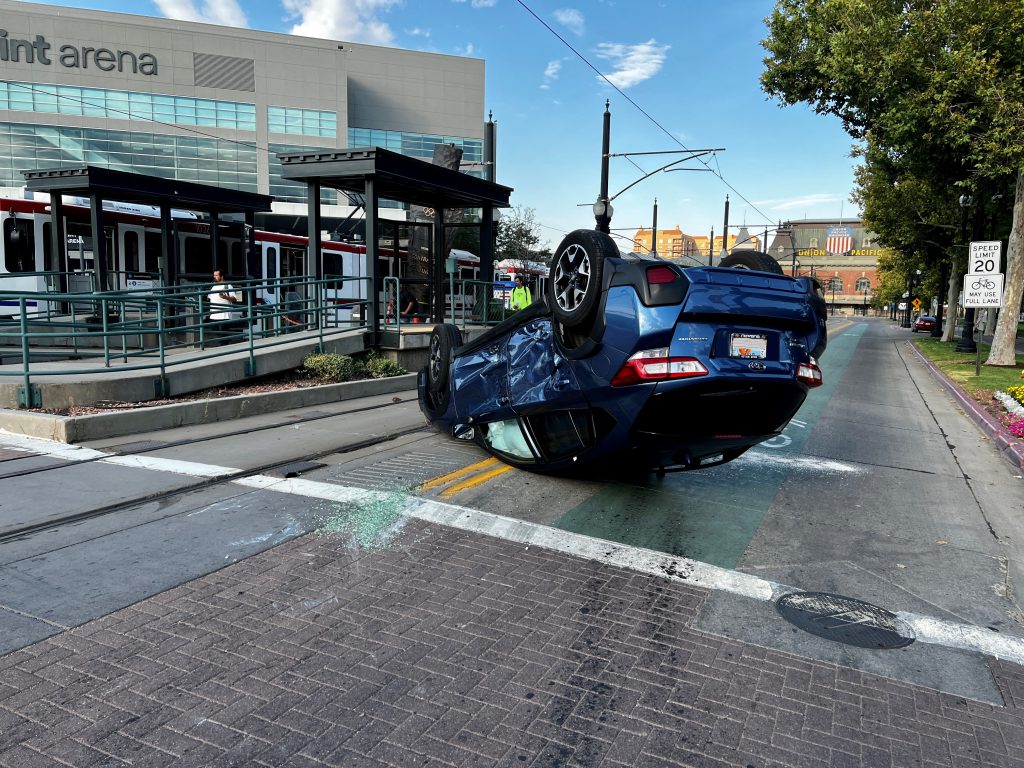 A car that crashed and ended up on it's roof