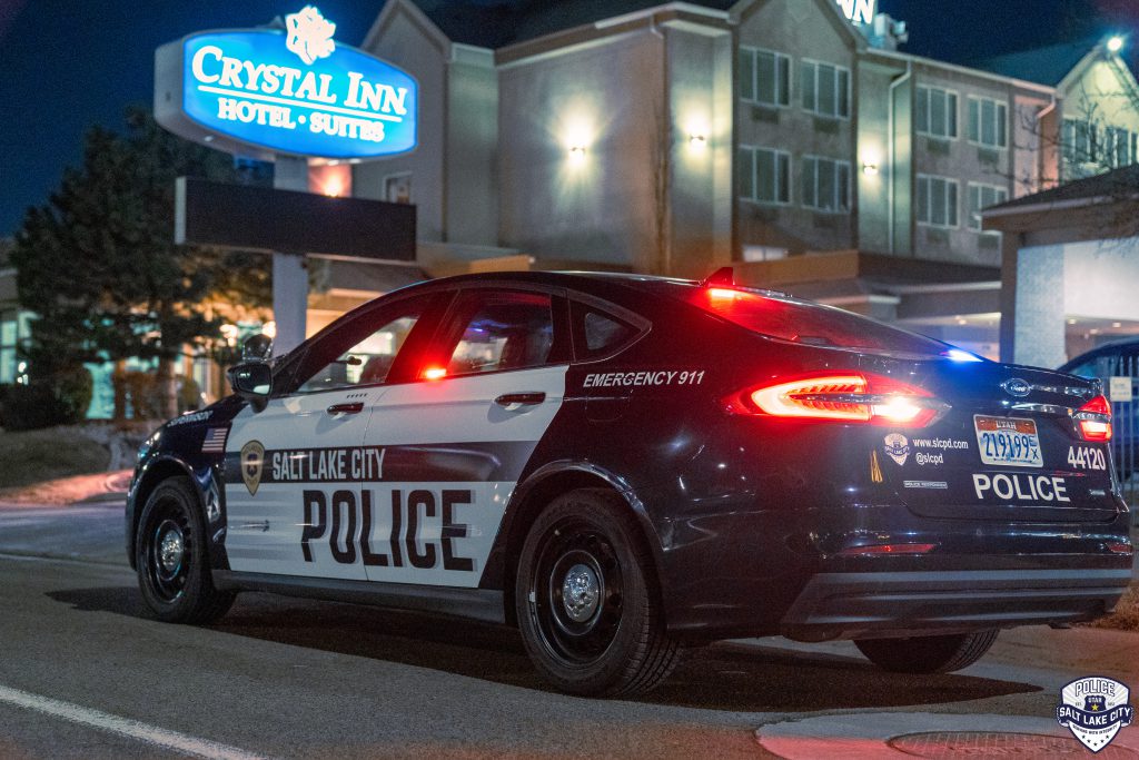 A picture of a police car parked on the road