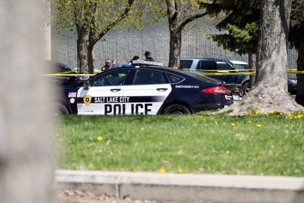 A SLCPD police car at the scene of a suspicious death investigation.