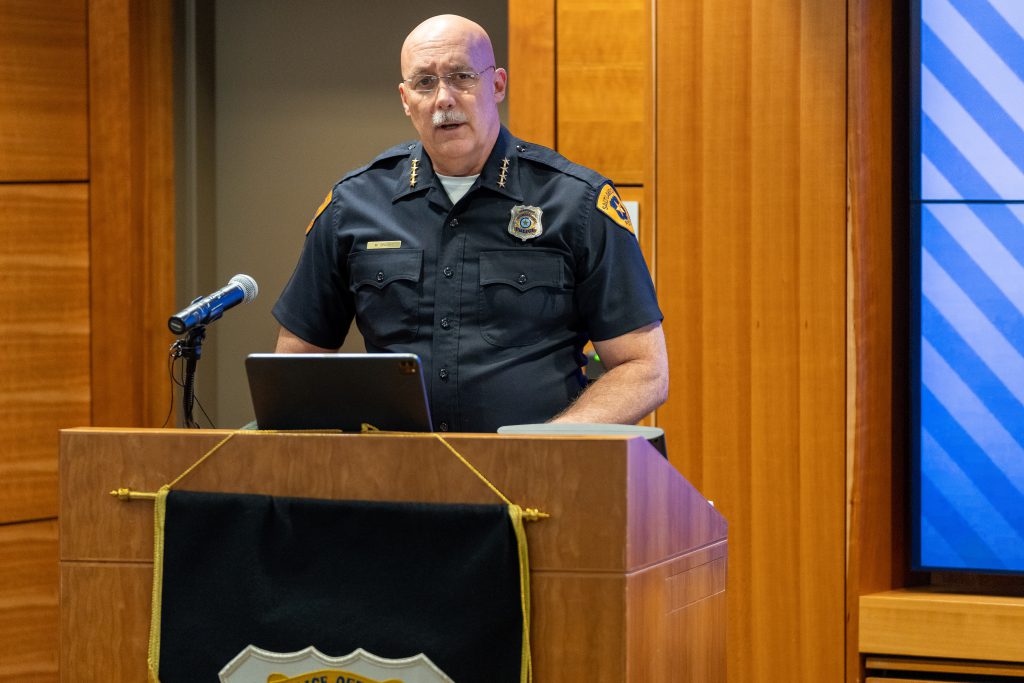 Chief Mike Brown speaking at a press conference