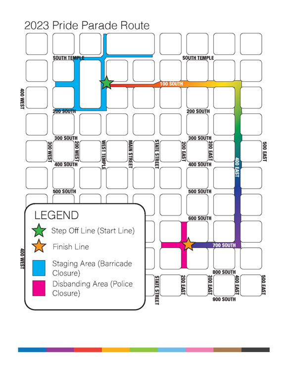 Map of 2023 Utah Pride Parade Route