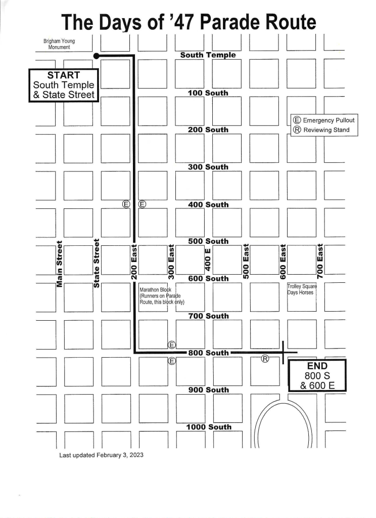 The 2023 Days of '47 parade route. 